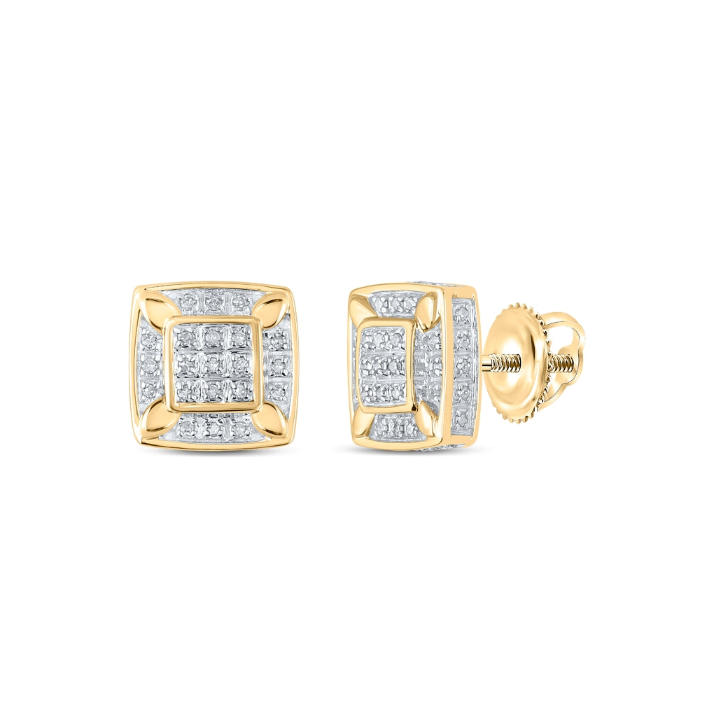 10K White Or Yellow Gold Womens Round Diamond Square Earrings