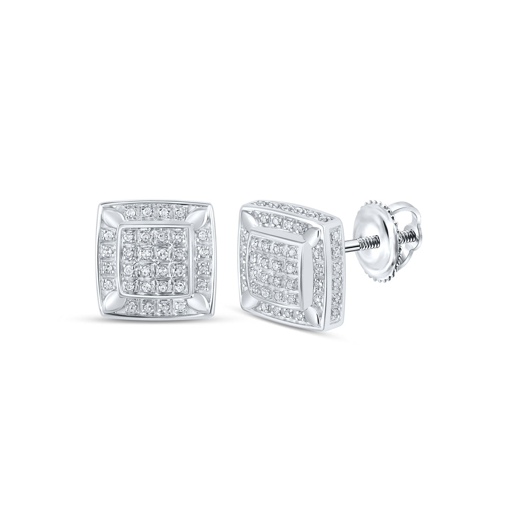 10K White Or Yellow Gold Womens Round Diamond Square Earrings