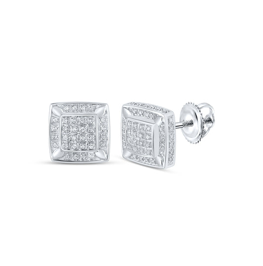 10K White Or Yellow Gold Womens Round Diamond Square Earrings