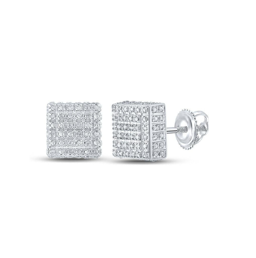 10K White Or Yellow Gold Womens Round Diamond Square Earrings