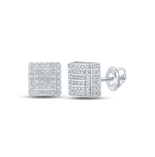 10K White Or Yellow Gold Womens Round Diamond Square Earrings