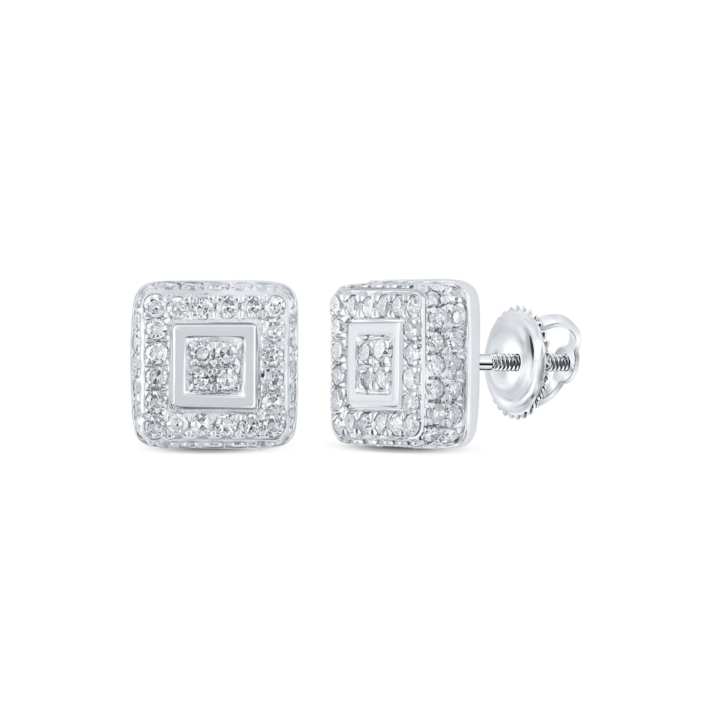 10K White Gold Womens Round Diamond Square Earrings 3/8 Cttw