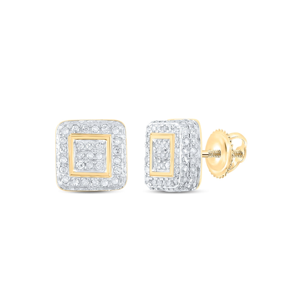 10K Yellow Gold Women's Round Diamond Square Earrings 1/2ctw