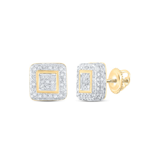10K Yellow Gold Women's Round Diamond Square Earrings 1/2ctw