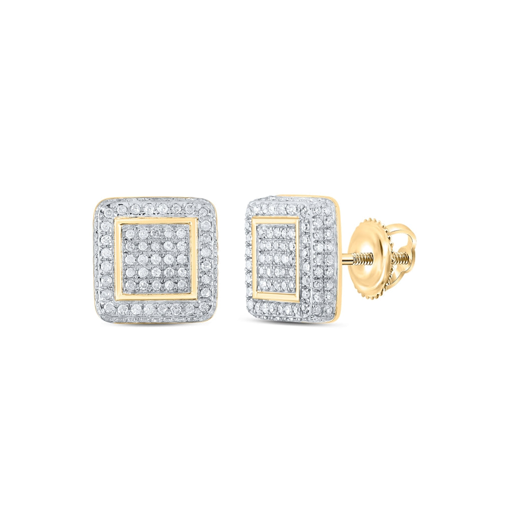 10K Yellow Gold Women's Round Diamond Square Earrings 3/4ctw