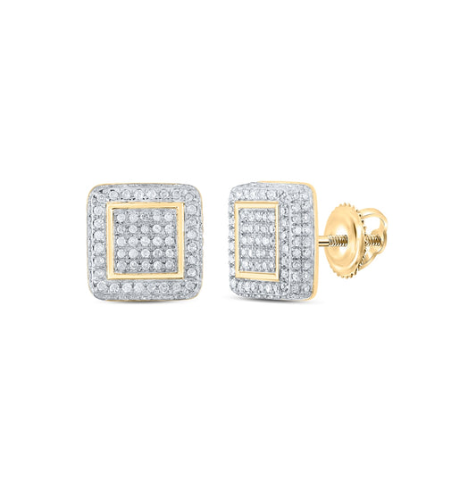 10K Yellow Gold Women's Round Diamond Square Earrings 3/4ctw