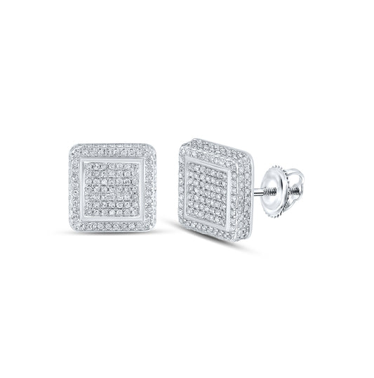 10K White Or Yellow Gold Womens Round Diamond Square Earrings