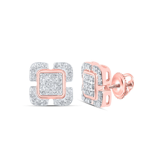 10K Rose Gold Women's Round Dia. Square Earrings 1/6ctw