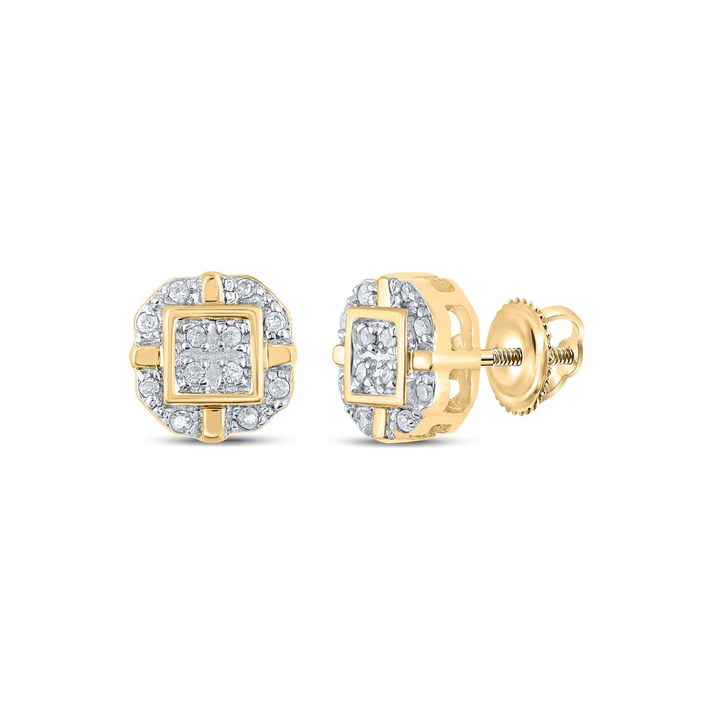10K Yellow Or White Or Rose Gold Womens Round Diamond Rounded Square Earrings