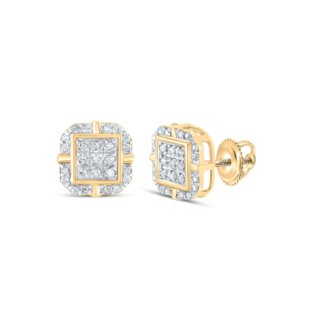 10K Yellow Gold Womens Round Diamond Square Earrings 1/6ctw