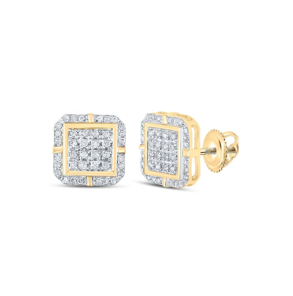 10K Yellow Or White Or Rose Gold Womens Round Diamond Square Earrings