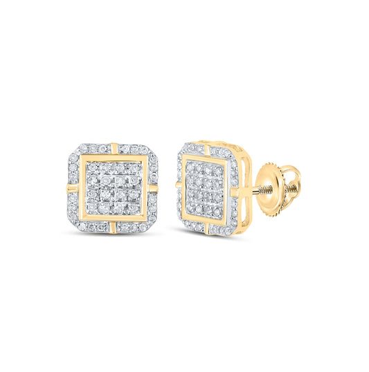 10K Yellow Or White Or Rose Gold Womens Round Diamond Square Earrings