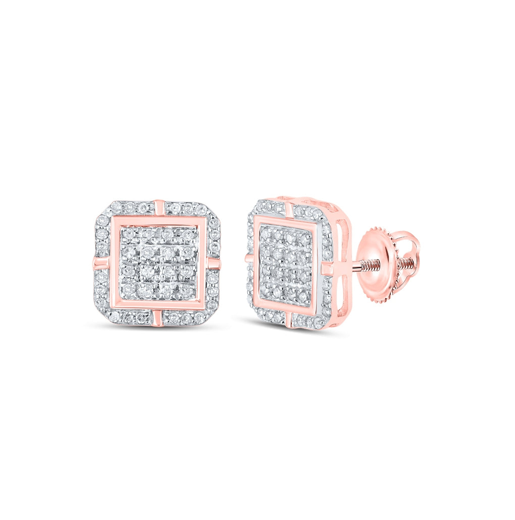 10K Yellow Or White Or Rose Gold Womens Round Diamond Square Earrings