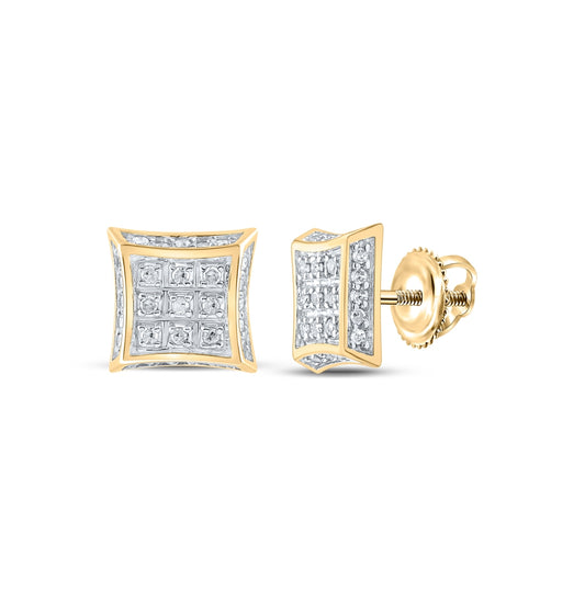10K Yellow Or White Or Rose Gold Womens Round Diamond Square Earrings