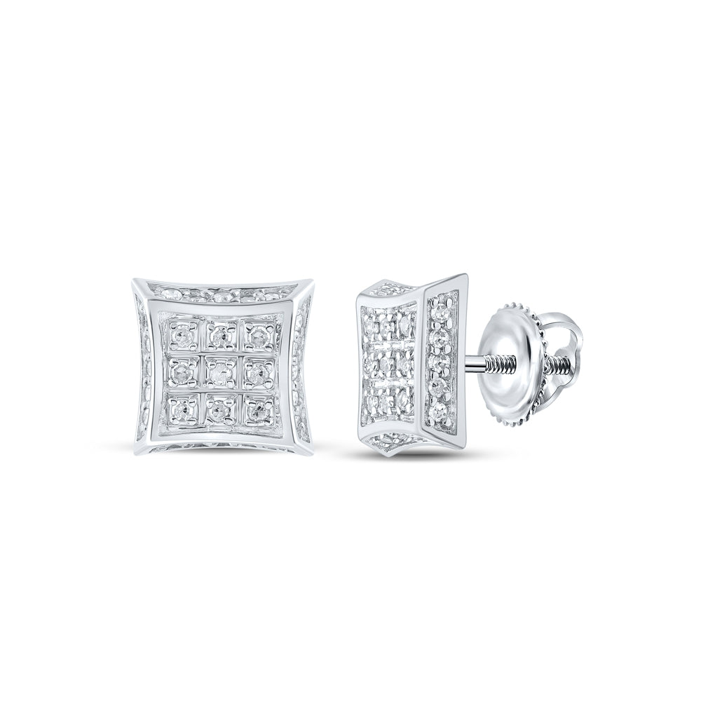 10K Yellow Or White Or Rose Gold Womens Round Diamond Square Earrings