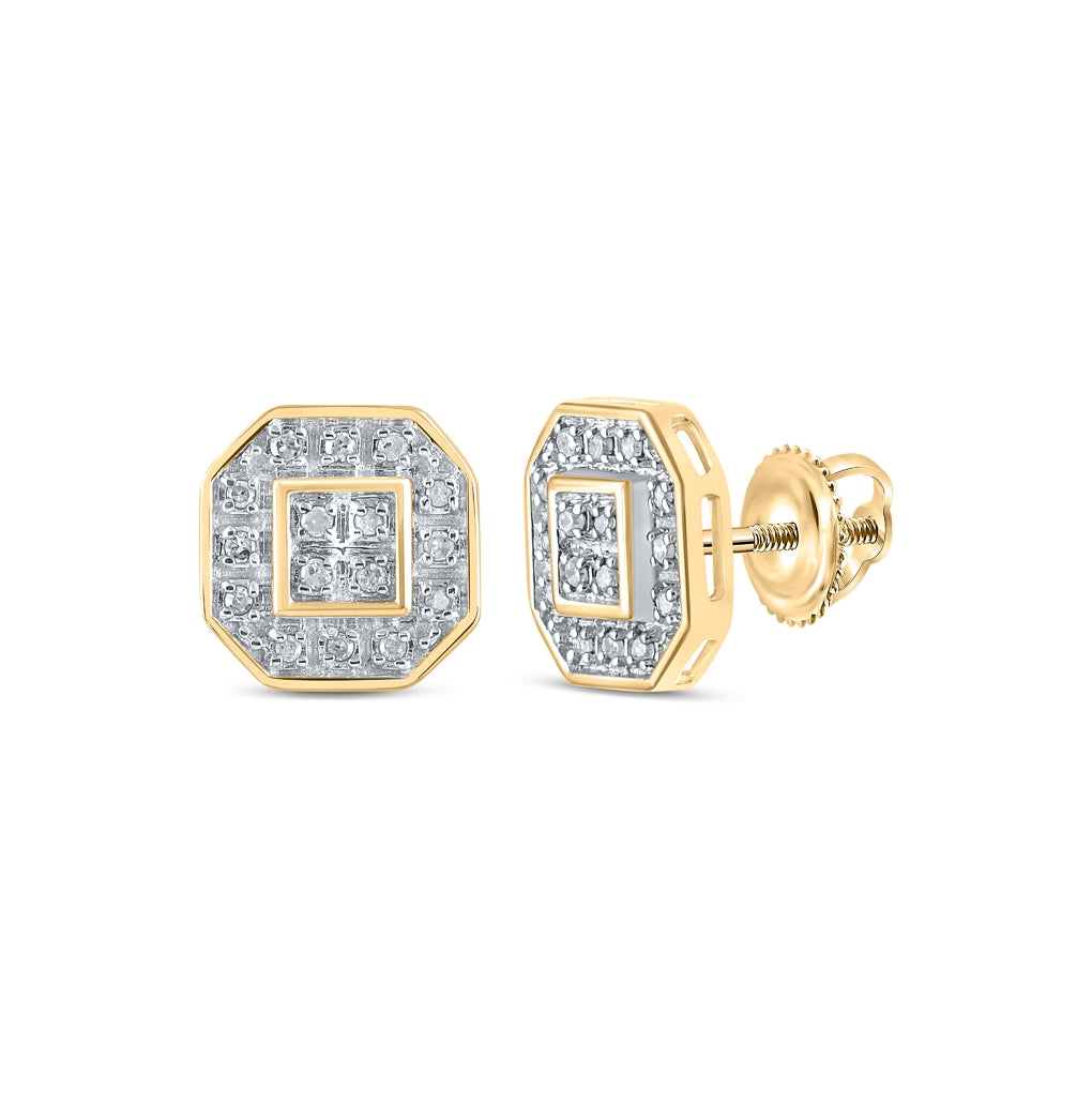 10K Yellow Or White Or Rose Gold Womens Round Diamond Octagon Cluster Earrings