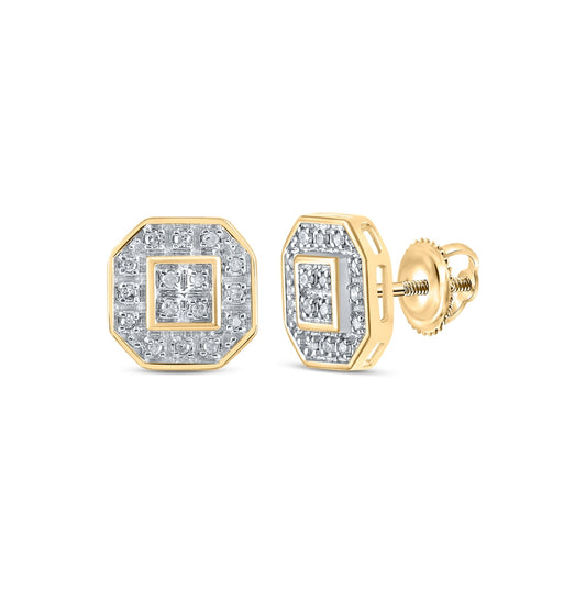 10K Yellow Or White Or Rose Gold Womens Round Diamond Octagon Cluster Earrings