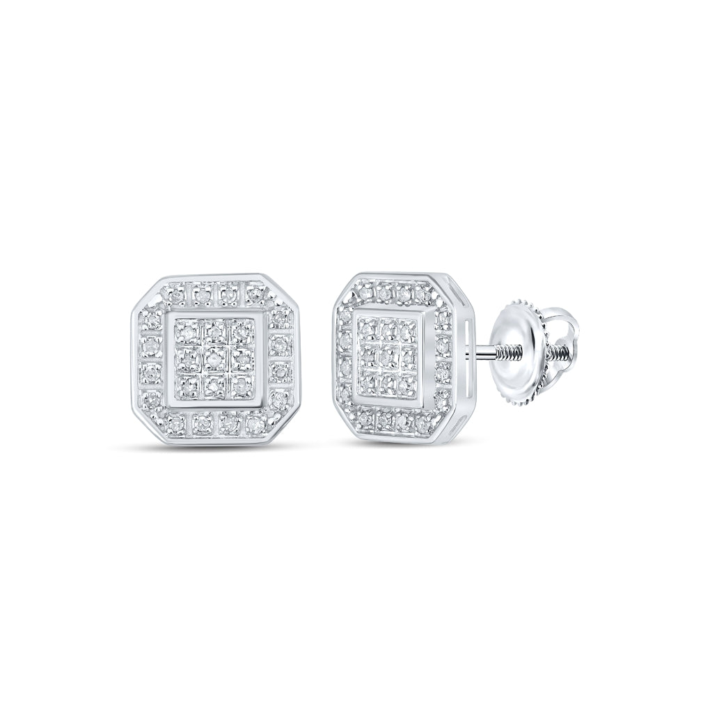 10K Yellow Or White Or Rose Gold Womens Round Diamond Octagon Earrings