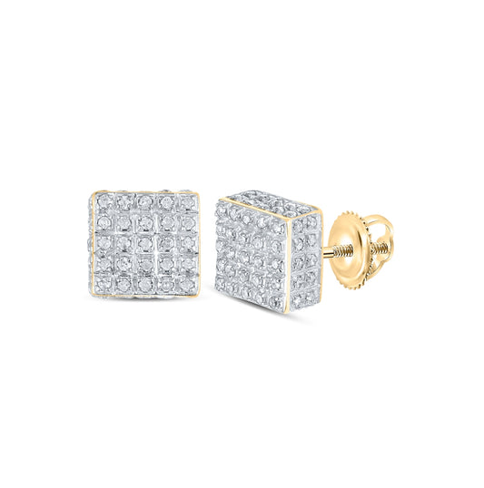 10K Yellow Gold Womens Round Diamond Square Earrings 3/8 Cttw