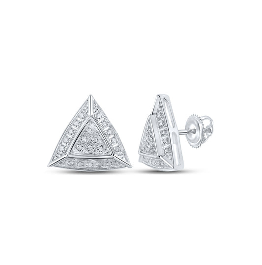 10K White Gold Womens Round Diamond Triangle Earrings 1/8 Cttw