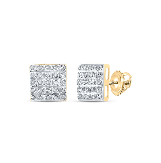 10K Yellow Or White Or Rose Gold Womens Round Diamond Square Earrings