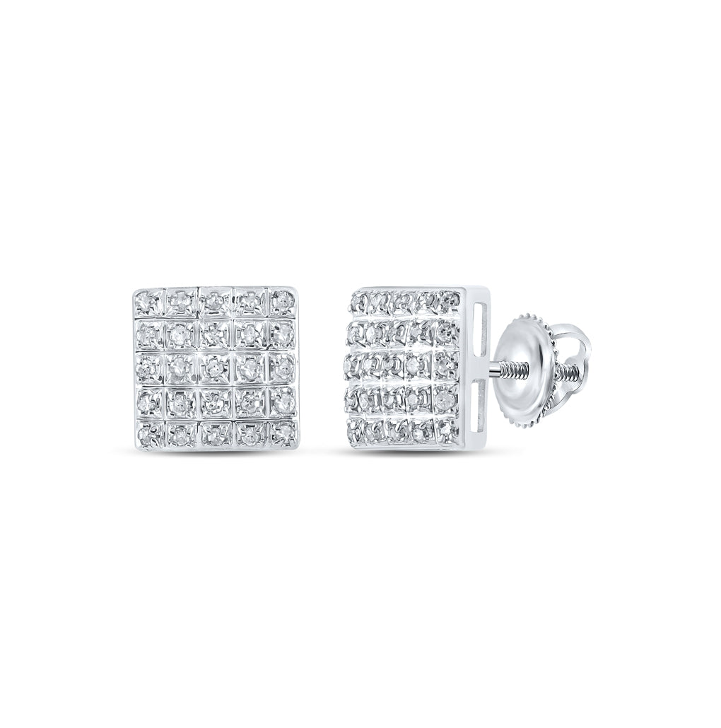 10K Yellow Or White Or Rose Gold Womens Round Diamond Square Earrings