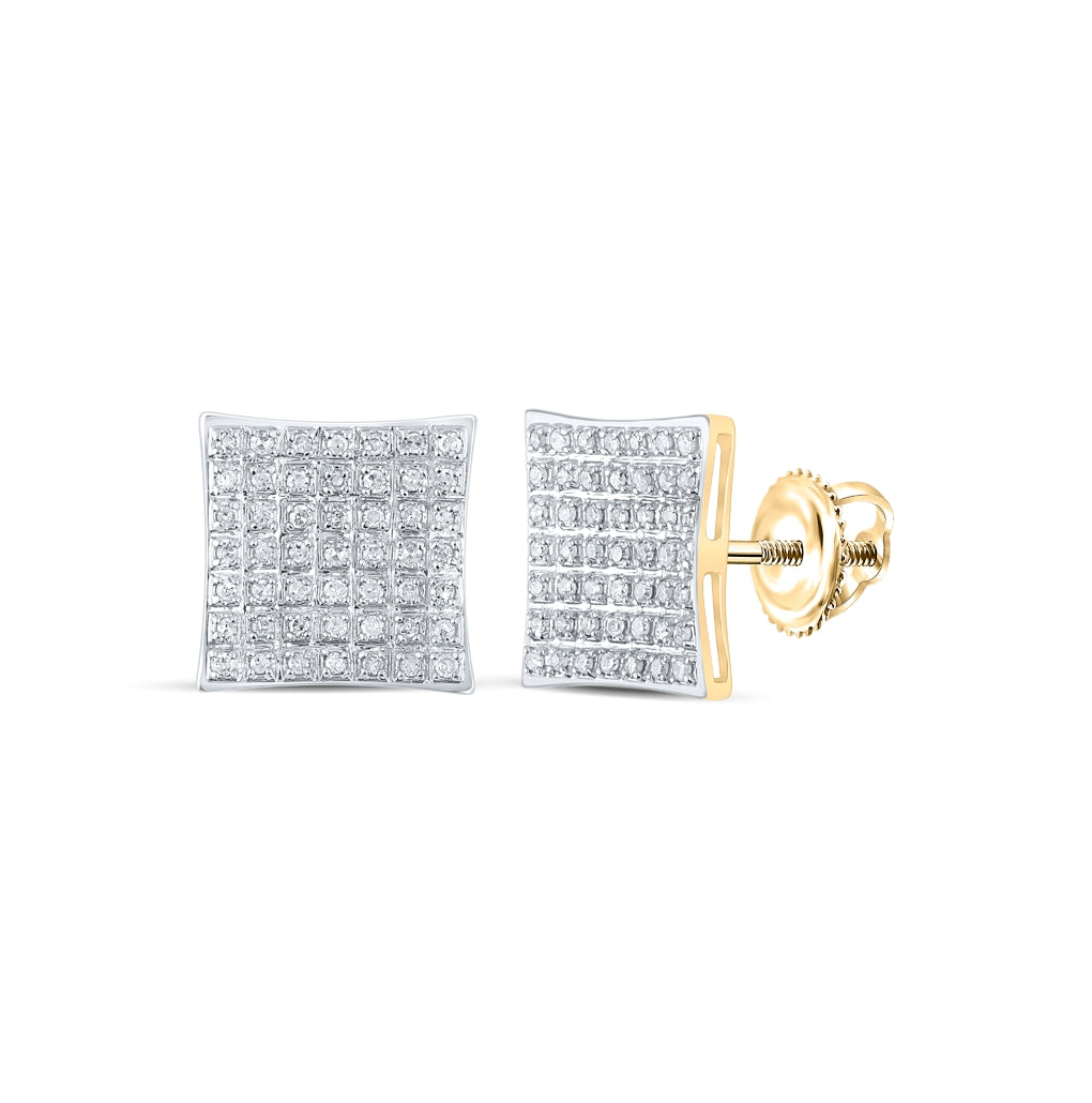10K Yellow Or White Or Rose Gold Womens Round Diamond Square Earrings
