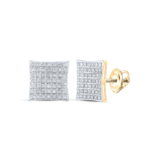 10K Yellow Or White Or Rose Gold Womens Round Diamond Square Earrings