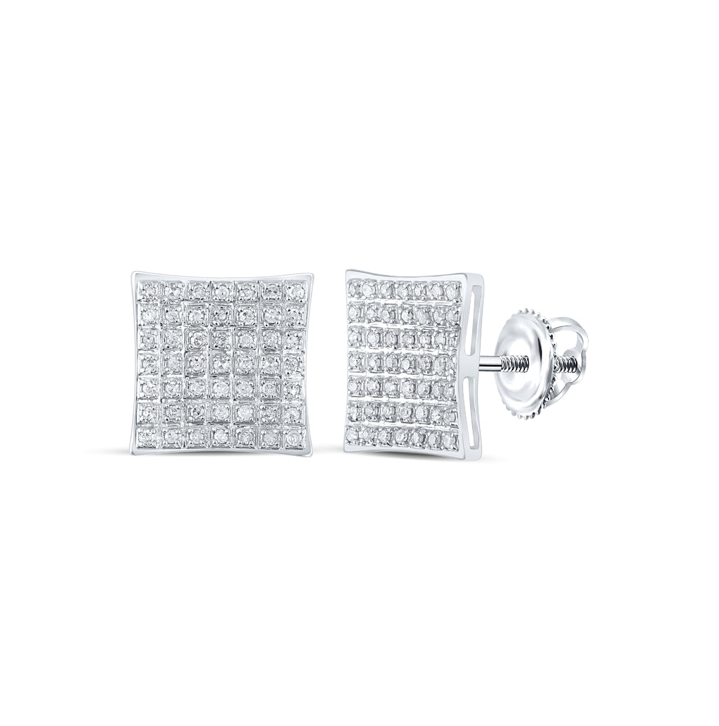 10K Yellow Or White Or Rose Gold Womens Round Diamond Square Earrings