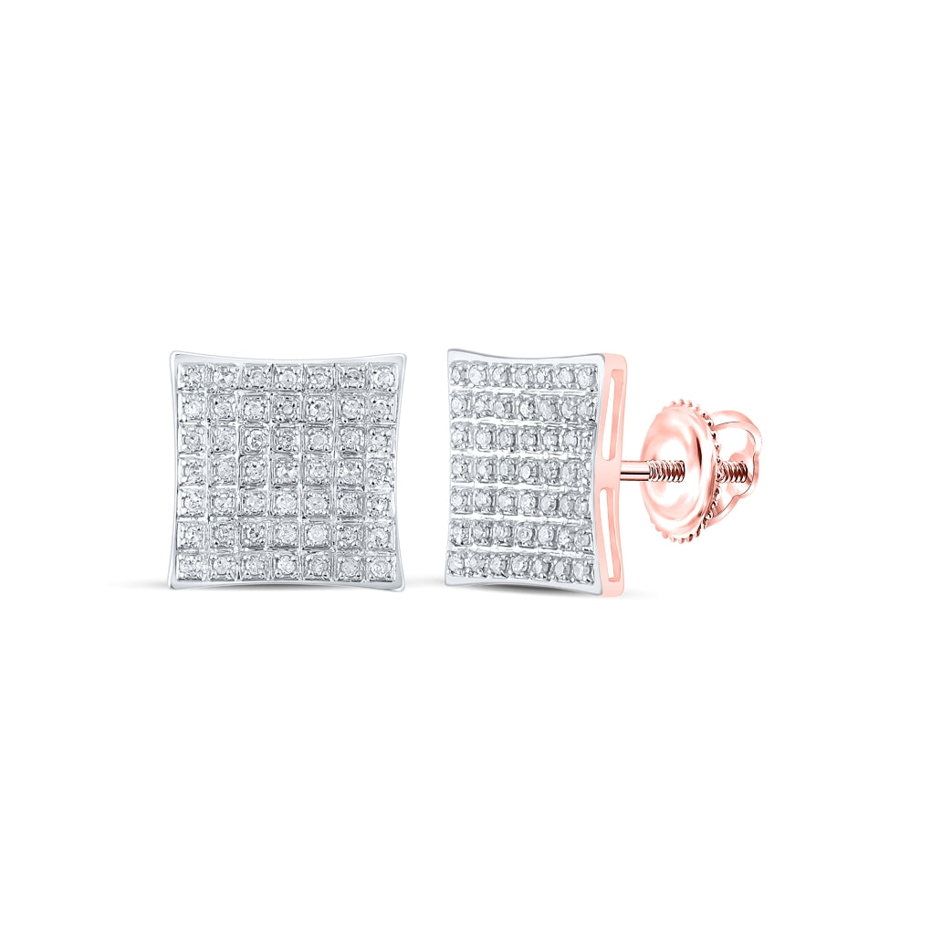 10K Yellow Or White Or Rose Gold Womens Round Diamond Square Earrings