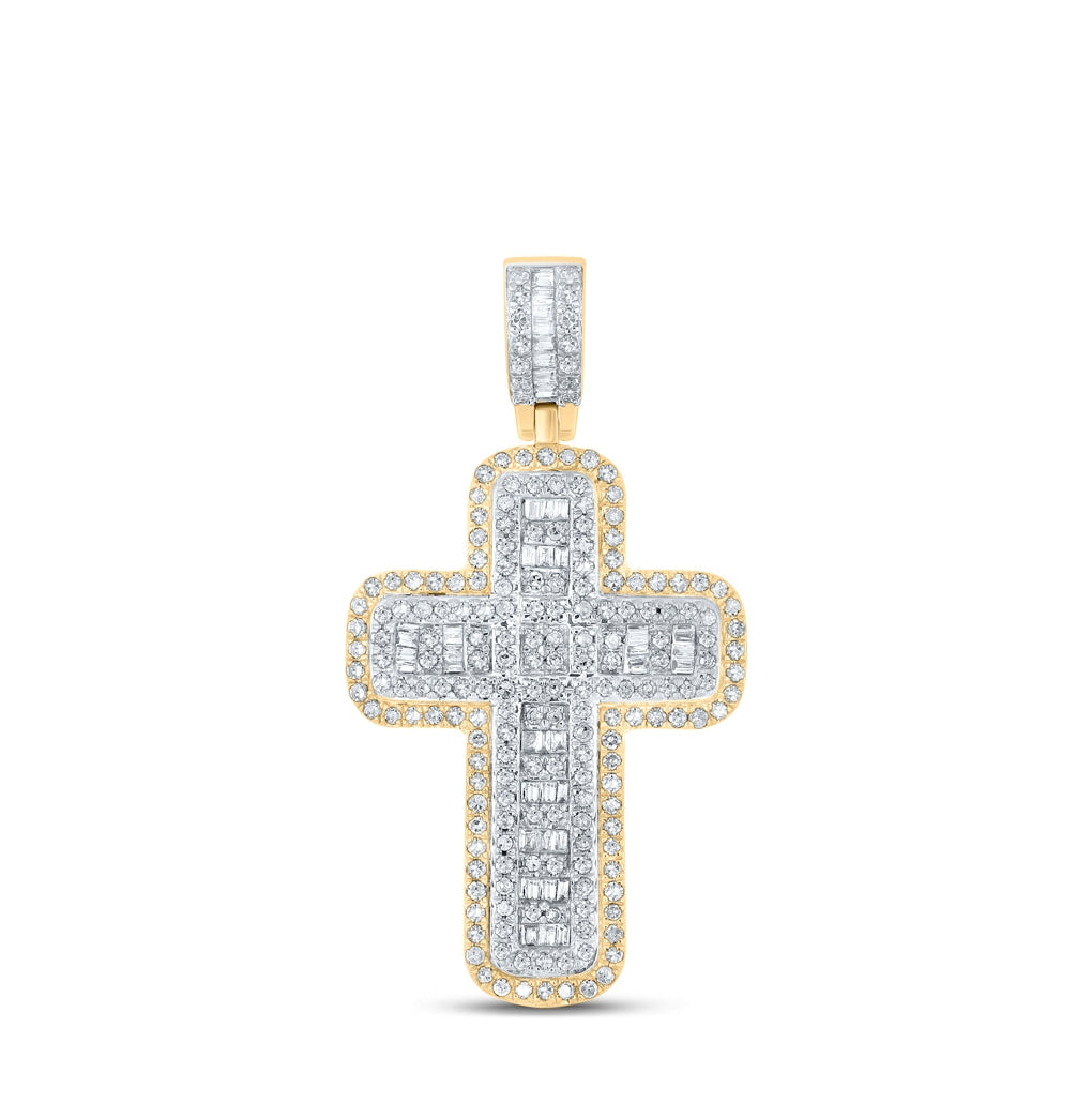 10K Yellow Gold Mens Baguette Diamond Cross Charm Pendant 3/4 Cttw