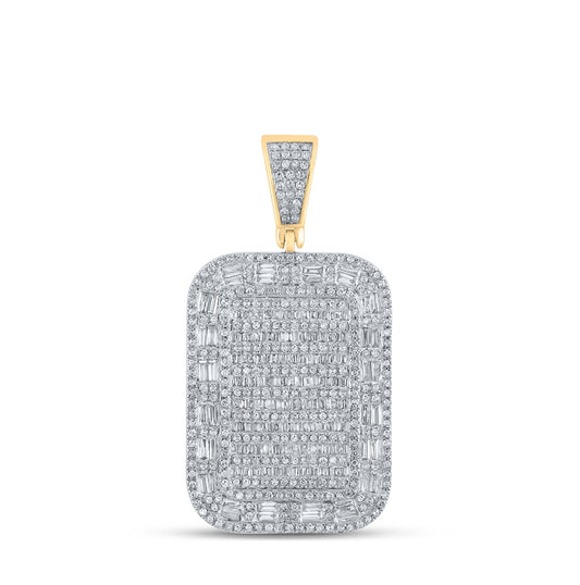 10K Yellow Gold Mens Round Diamond Rectangle Charm Pendant 2 Cttw