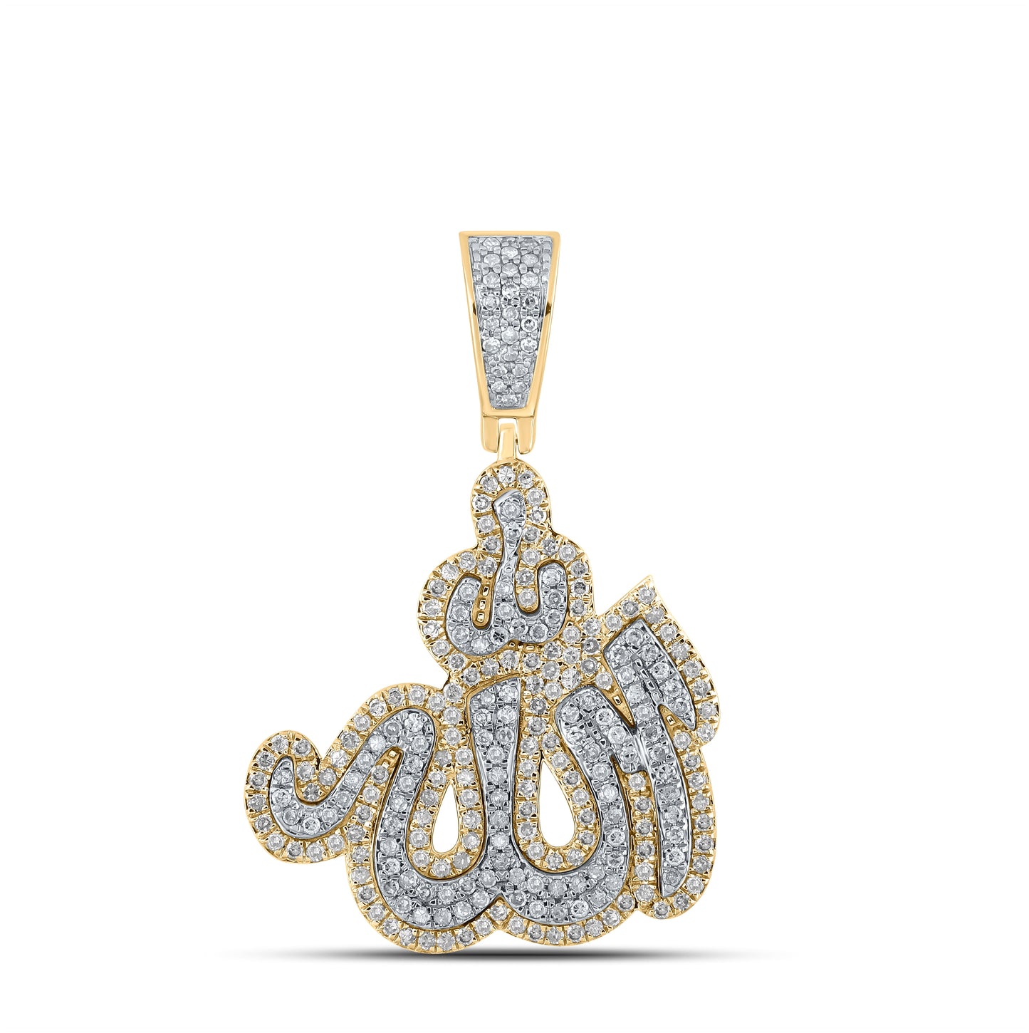 10K Yellow Gold Mens Round Diamond Allah Islam Charm Pendant 1-1/2 Cttw, Length: 1.65 In, Width: 1.1 In