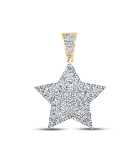10K Yellow Gold Mens Baguette Diamond Star Charm Pendant 1-1/5 Cttw
