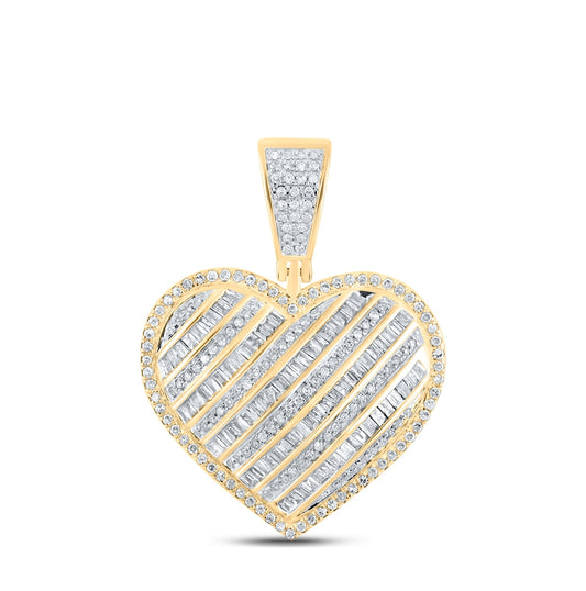 10K Yellow Gold Womens Round Diamond Heart Pendant 1 Cttw