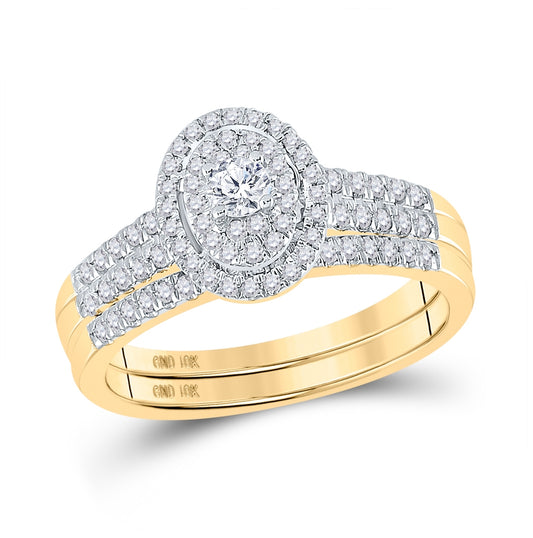 10K Yellow Gold Round Diamond Halo Bridal Wedding Ring Band Set 1/2ctw, Women's Size: 5-10