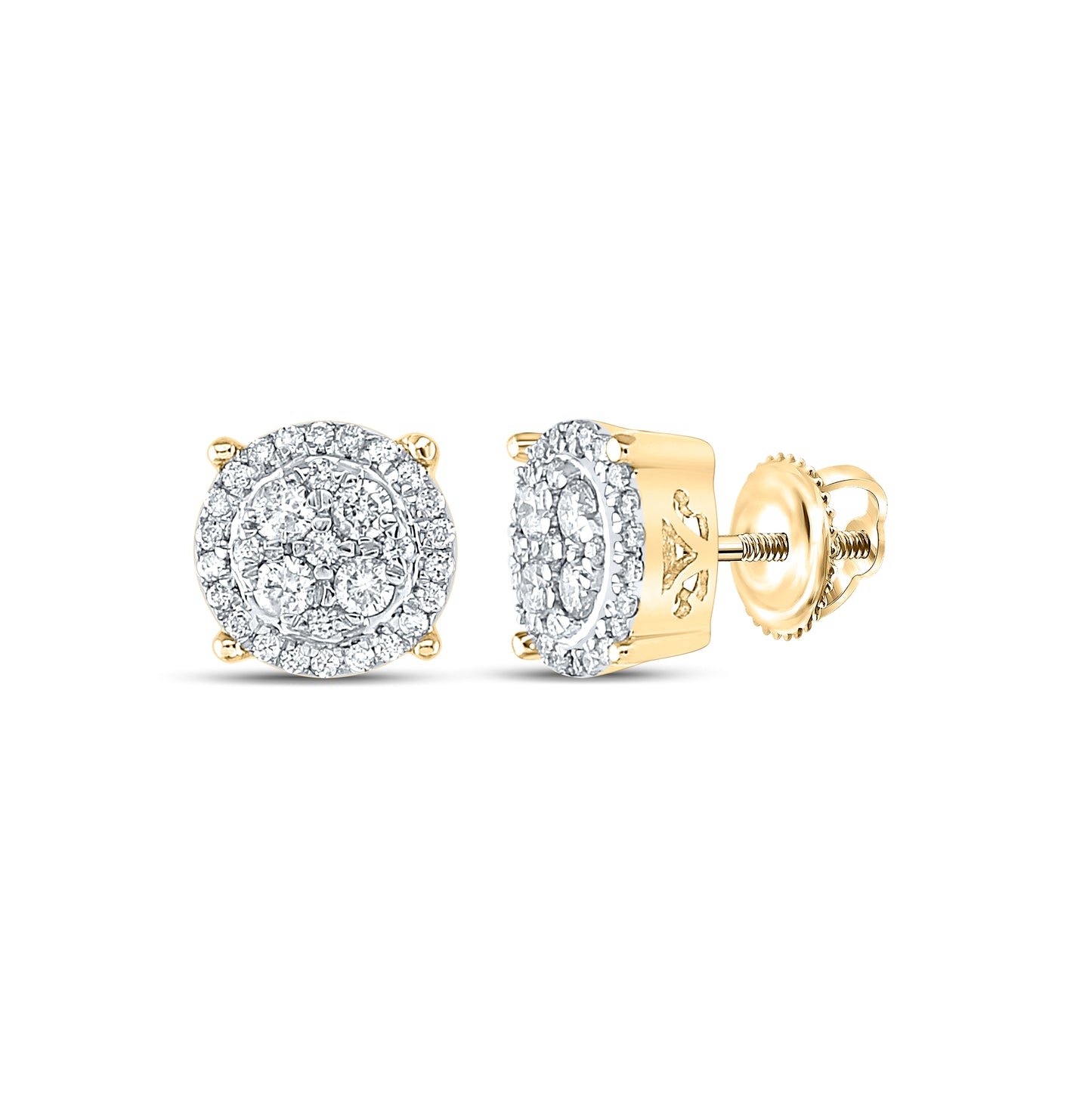 10K Yellow Or White Or Rose Gold Womens Round Diamond Cluster Earrings
