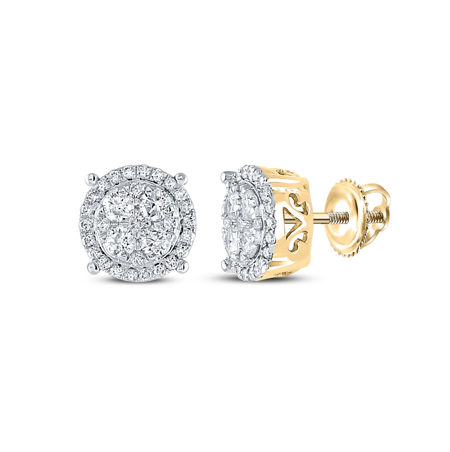 10K Yellow Or White Or Rose Gold Womens Round Diamond Cluster Earrings
