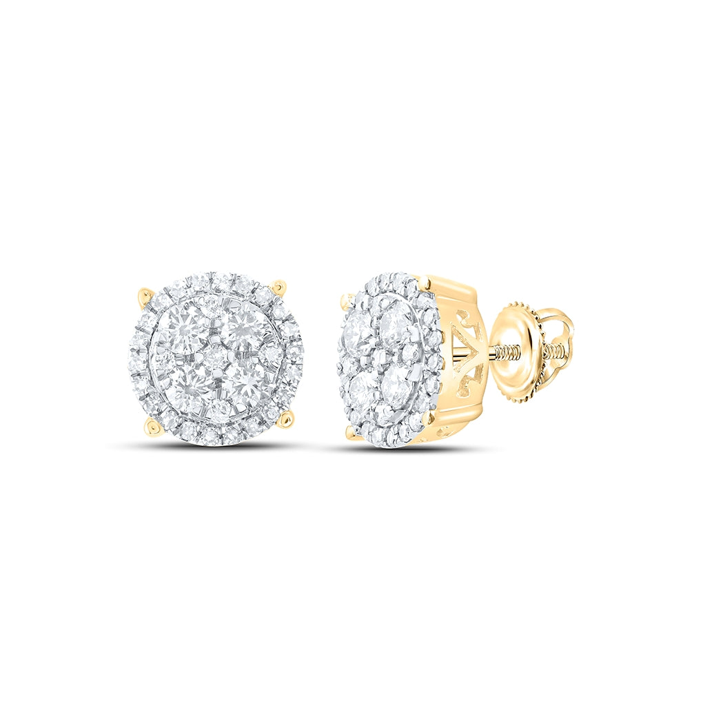 10K Yellow Gold Womens Round Diamond Cluster Earrings 1ctw, Length: 0.36 Inch Width: 0.36 Inch