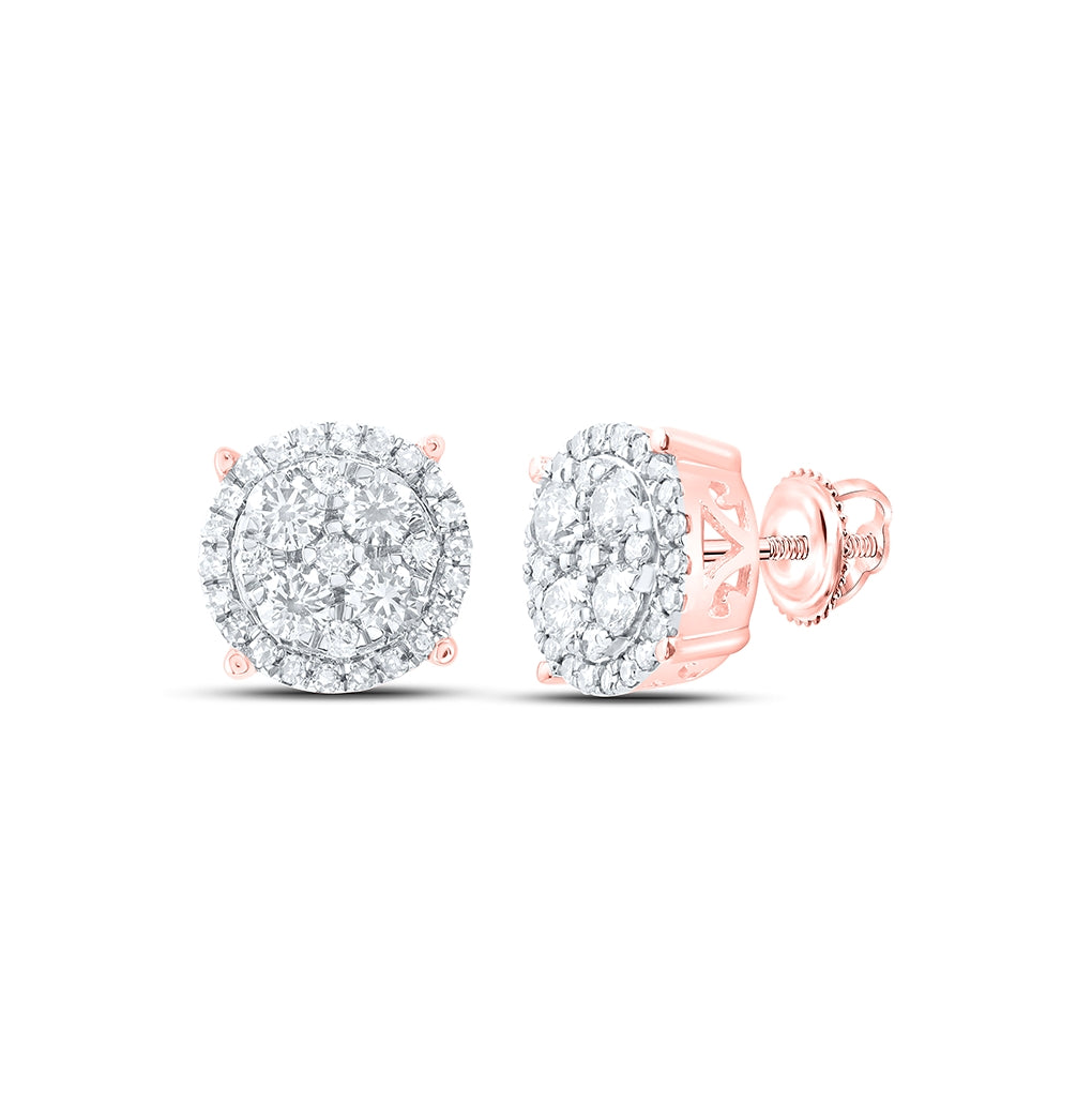10K Rose Gold Womens Round Diamond Circle Cluster Earrings 1 Cttw, Length: 0.36 In, Width: 0.36 In