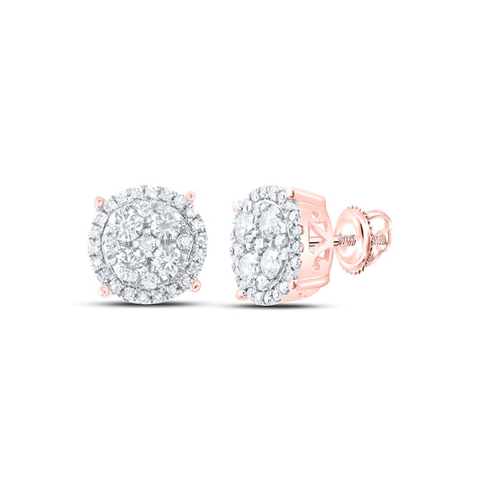 10K Rose Gold Womens Round Diamond Circle Cluster Earrings 1 Cttw, Length: 0.36 In, Width: 0.36 In