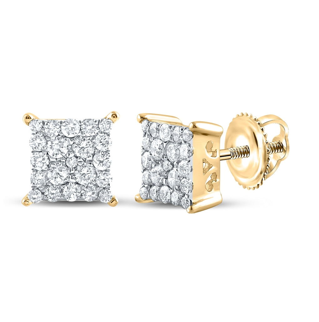 10K White Or Yellow Gold Womens Round Diamond Square Earrings