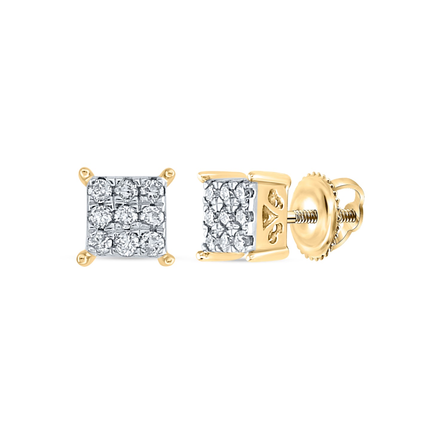 10K Yellow Or White Or Rose Gold Womens Round Diamond Square Earrings