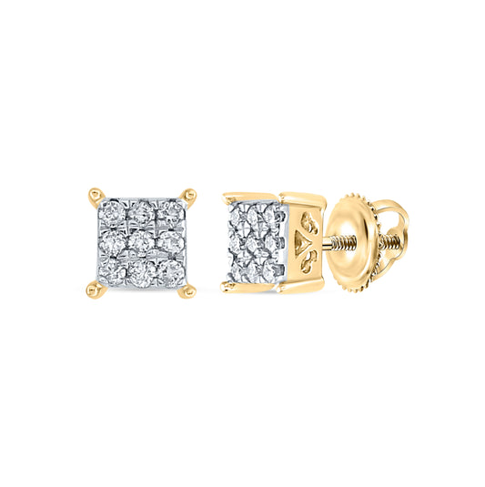 10K Yellow Or White Or Rose Gold Womens Round Diamond Square Earrings