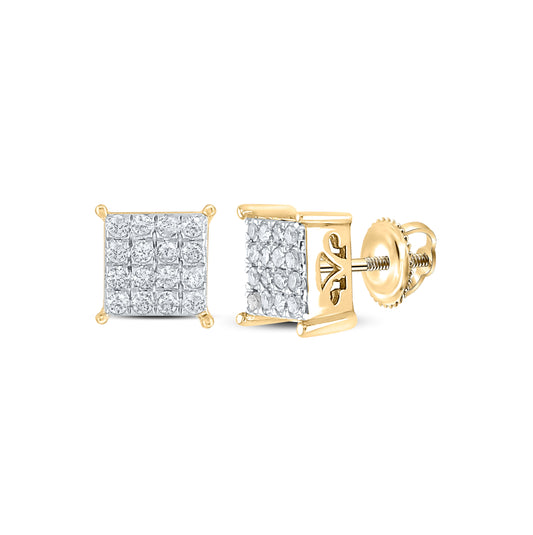 10K Yellow Or White Or Rose Gold Womens Round Diamond Square Earrings