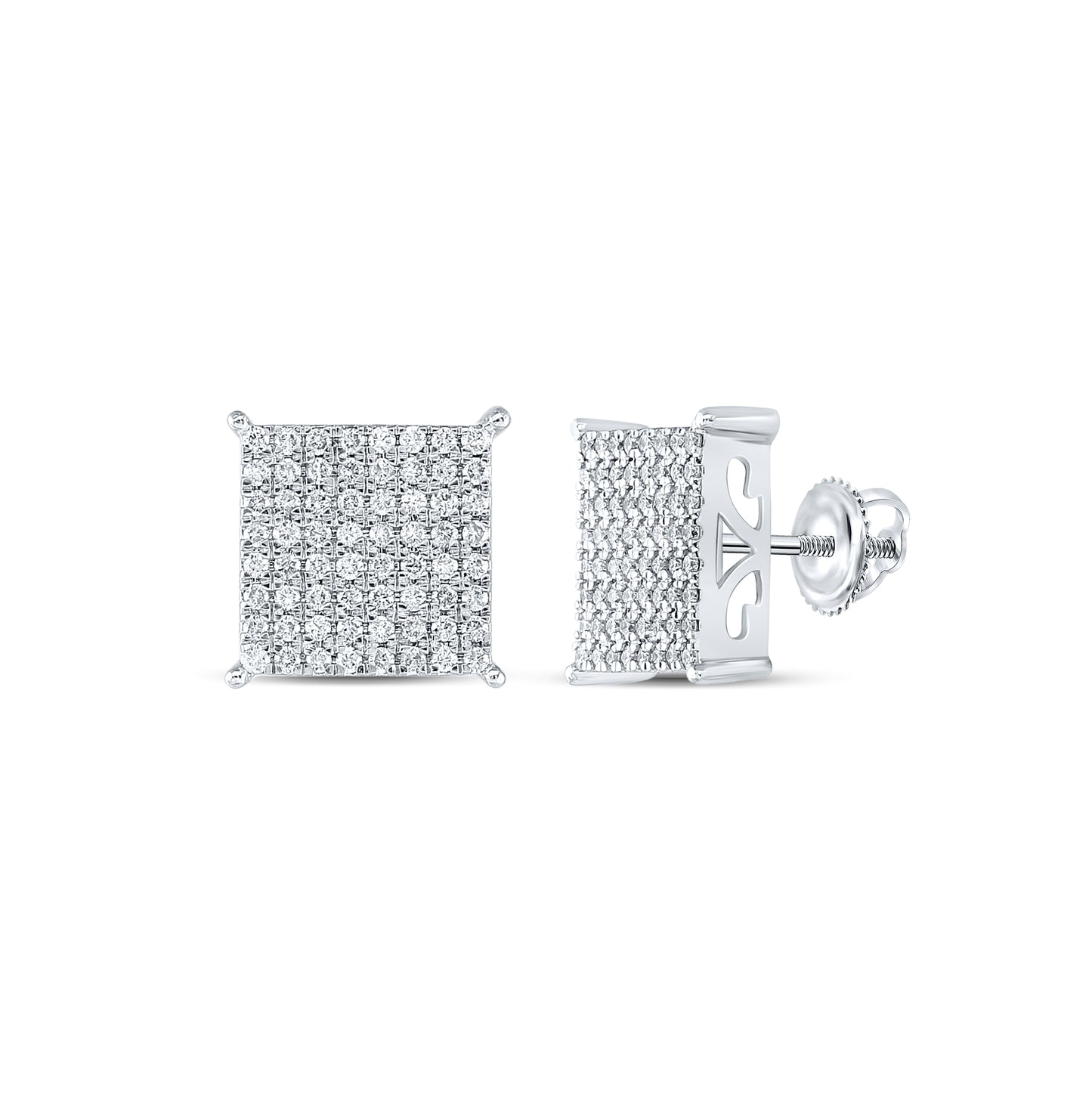 10K Yellow Or White Or Rose Gold Womens Round Diamond Square Earrings