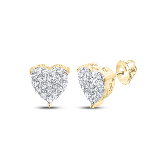 10K Yellow Or White Or Rose Gold Womens Round Diamond Heart Earrings
