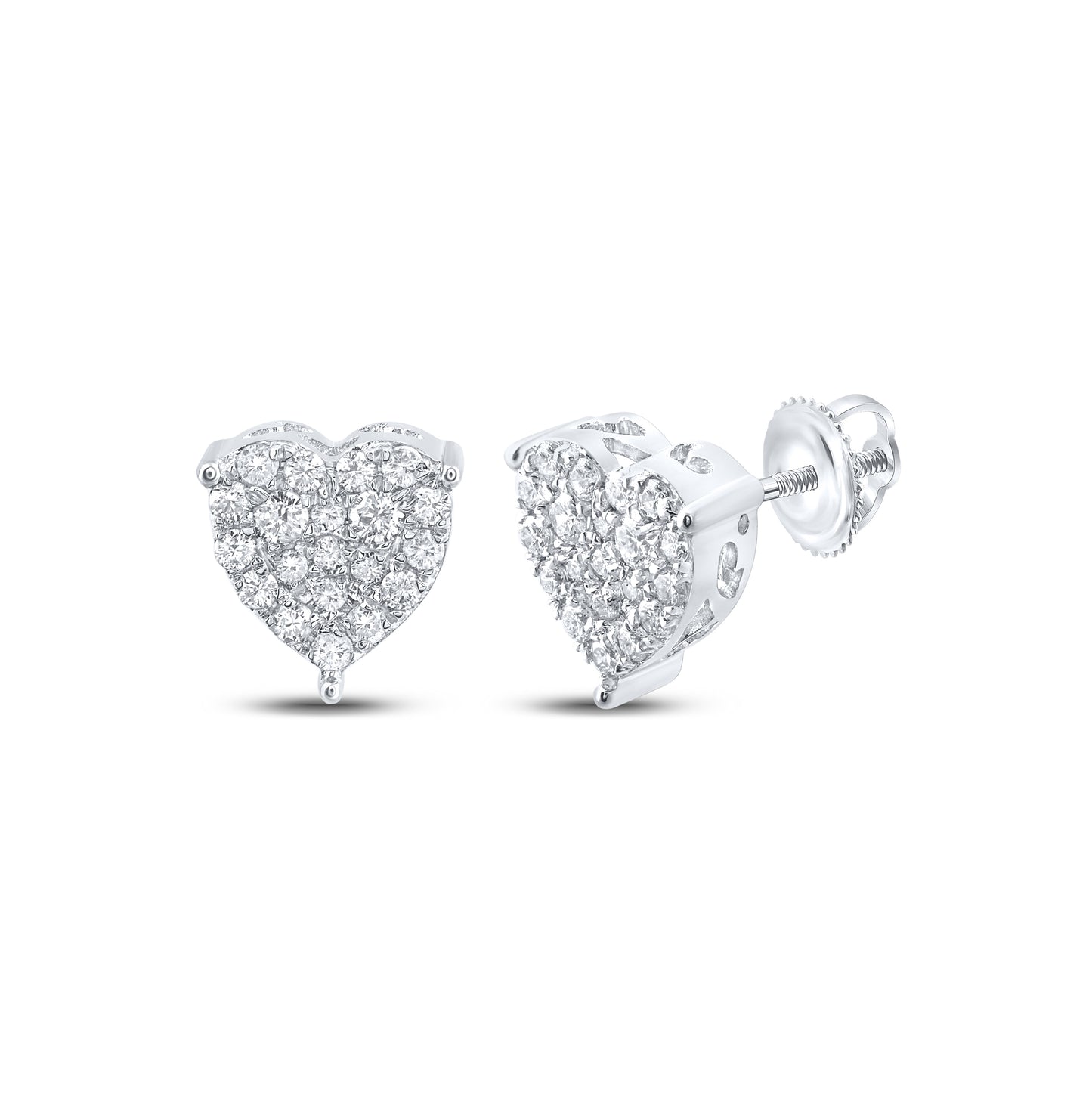 10K Yellow Or White Or Rose Gold Womens Round Diamond Heart Earrings