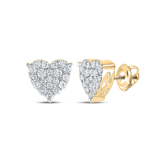10K Yellow Or White Or Rose Gold Womens Round Diamond Heart Earrings