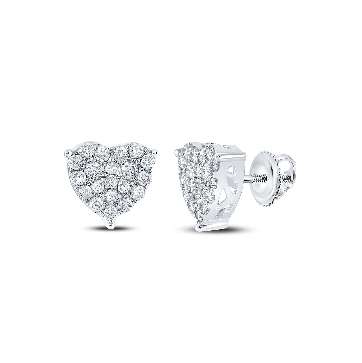 10K Yellow Or White Or Rose Gold Womens Round Diamond Heart Earrings